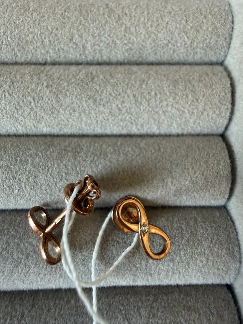 Gold plated sterling silver Infinity Stud Earrings with Sparkling Accent